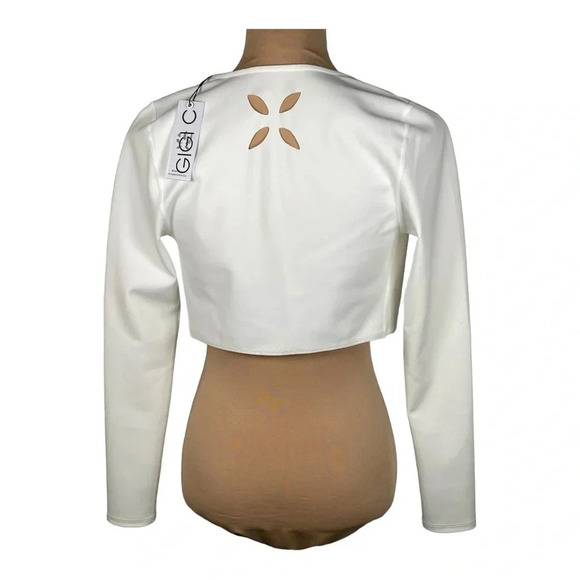 GIGI C White Tina Laser Cut Front Tie /Wrap Long-Sleeve Top NEW Medium - Picture 5 of 7